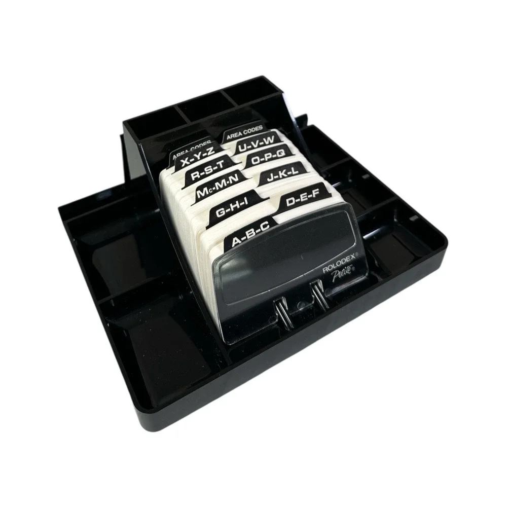 Vtg Rolodex Petite Desk Organizer RPD-1000 Black w/ Box Insert Open Box Pen